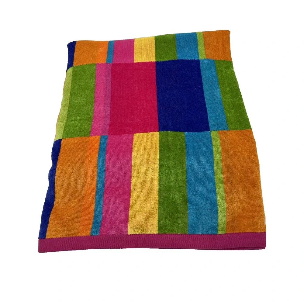 Vintage New  Velour Cotton Bright Multi Color Block  XLarge  Beach‎ Towel 58x70